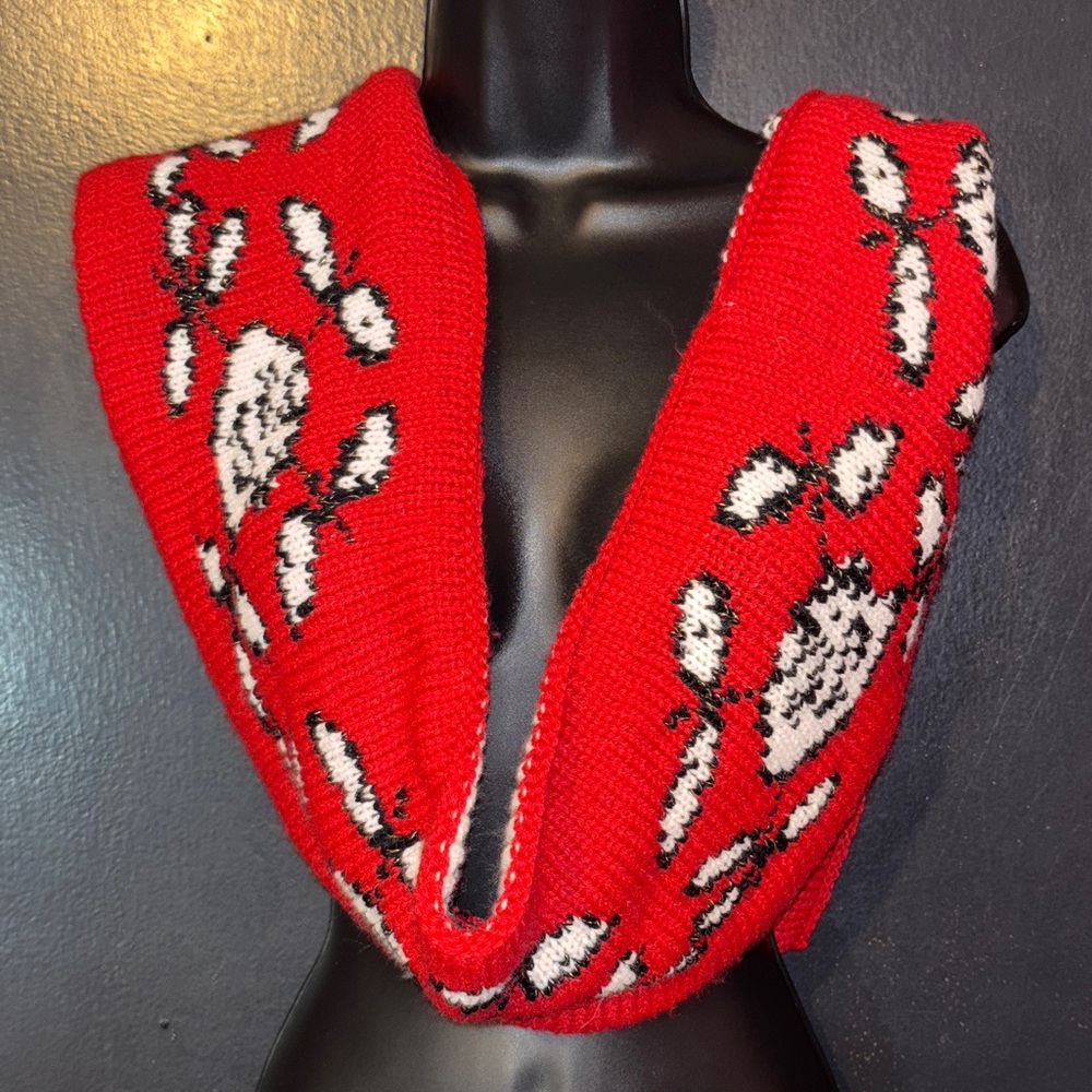 Betsey Johnson Red, White and Black Knit infinity Scarf
